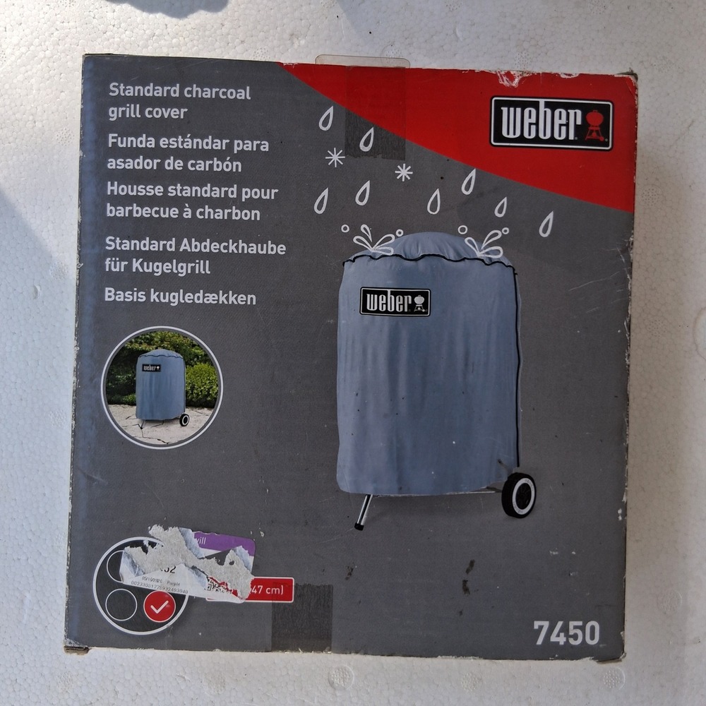 Weber 7450 Standard Charcoal Grill Cover Gray for 18.5 Inch Kettle Grills NEW